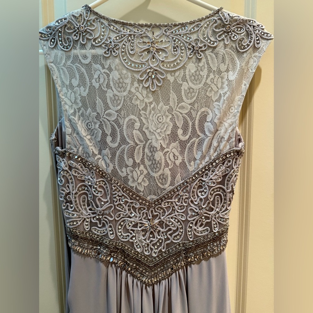 Sue Wong Gray Embellished Tiered Gown Sleeveless